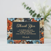 オレンジブルーフラワーズブラック誕生日ありがとう サンキューカード (スタンド正面)