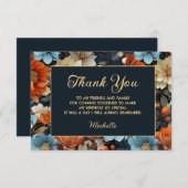 オレンジブルーフラワーズブラック誕生日ありがとう サンキューカード (正面/裏面)