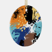 オレンジブルーミッドセンチュリーブロッチ抽象芸術ステイン セラミックオーナメント (右)