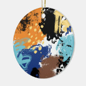 オレンジブルーミッドセンチュリーブロッチ抽象芸術ステイン セラミックオーナメント (左)