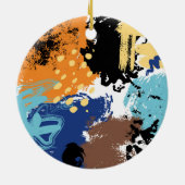 オレンジブルーミッドセンチュリーブロッチ抽象芸術ステイン セラミックオーナメント (裏面)
