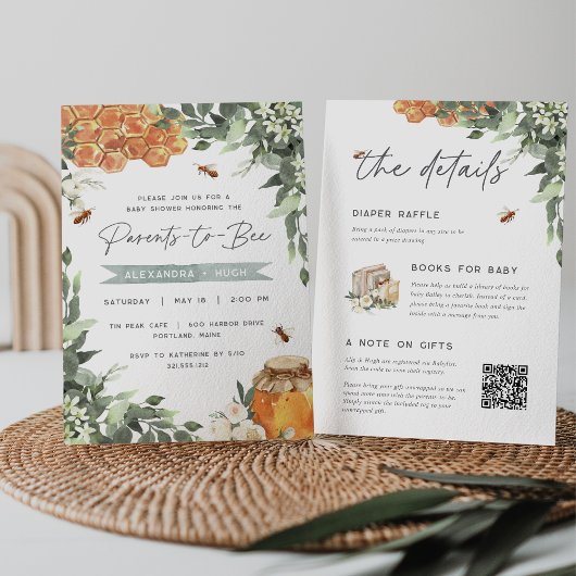 オレンジブルームハニービーベイビーシャワー 招待状