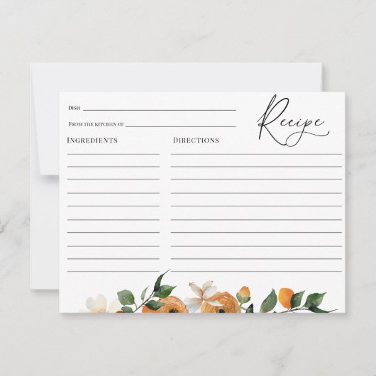 オレンジブルーム ブライダルシャワー レシピカード 招待状 (正面)