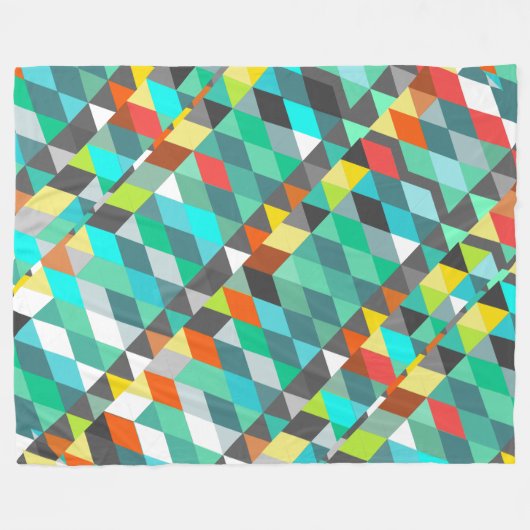 オレンジブルーモダンミント抽象芸術三角形パターン フリースブランケット (正面(横))