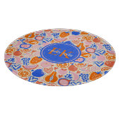 オレンジブルーモノグラム果物野菜 カッティングボード (角)