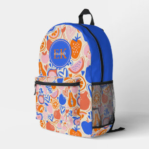 オレンジブルーモノグラム果物野菜 プリントバックパック