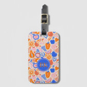 オレンジブルーモノグラム果物野菜 ラゲッジタグ (正面縦)