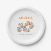 オレンジブルーモンスタートラックパーティープレート ペーパープレート (正面)