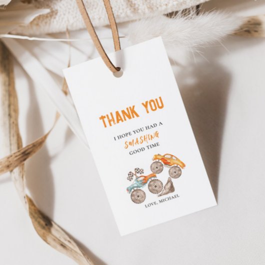 オレンジブルーモンスタートラック誕生日ギフトラベル ギフトタグ