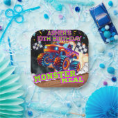 オレンジブルーモンスタービッグトラック誕生日スクエア ペーパープレート (パーティー)