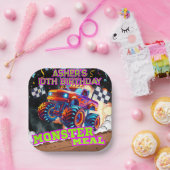 オレンジブルーモンスタービッグトラック誕生日スクエア ペーパープレート (パーティー)