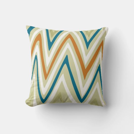 オレンジブルーライムとクリームジグザグジグザクデザイン枕 クッション (正面)