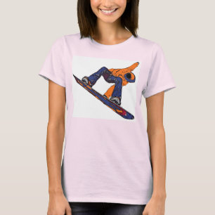 オレンジブルーラッシュスノーボーダーリンガーレディースティー Tシャツ