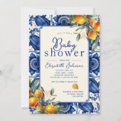 オレンジブルーリトルかわいこちゃんベビーシャワー 招待状 (正面)