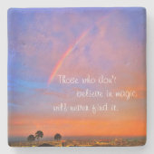 オレンジブルーレインボーサンセットフォトイ信じン魔法 ストーンコースター (正面)