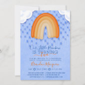 オレンジブルーレインボーレインクラウドバルーン誕生日 招待状 (正面)