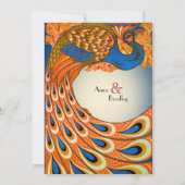オレンジブルーヴィンテージピーコック結婚式招待状 招待状 (裏面)