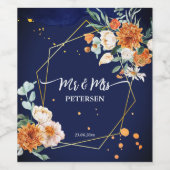 オレンジブルー仙草花ネイビーブルーパーソナライズされた ワインラベル (シングルラベル)