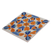 オレンジブルー幾何フローラ地中海の花 タイル (側面)