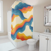 オレンジブルー抽象芸術レトロウェーストライプブはっきりしたモダン シャワーカーテン (インサイチュ)