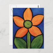 オレンジブルー抽象芸術花 ポストカード (正面/裏面)