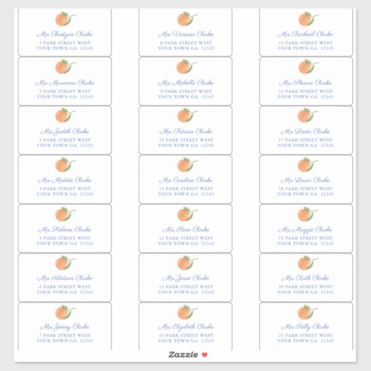 オレンジブルー文字ゲストエンベロープ住所 シール (シート)