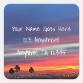 オレンジブルー沿岸サンセットフォト差出人住所 スクエアシール (正面)