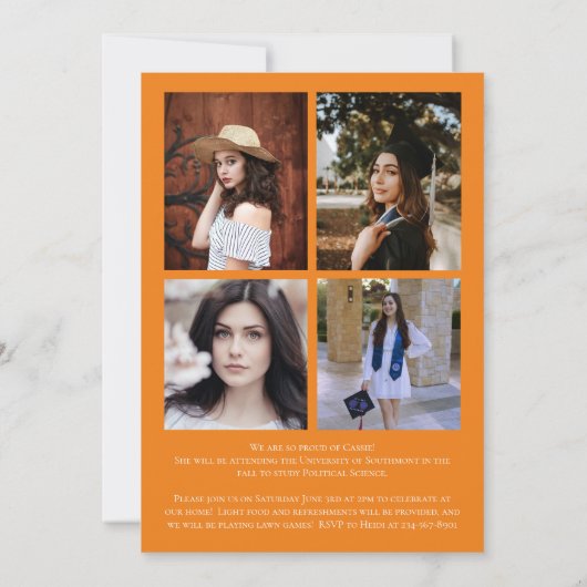 オレンジブルー紙吹雪卒業発表 招待状 (裏面)