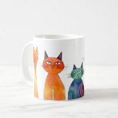 オレンジブルー緑の水彩猫予測できなたち コーヒーマグカップ (正面左)