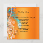 オレンジブルー金ゴールドバースデーパーティシャンパン 招待状 (裏面)