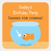 オレンジブルー金魚の誕生日パーティー好意ステッカー スクエアシール (正面)