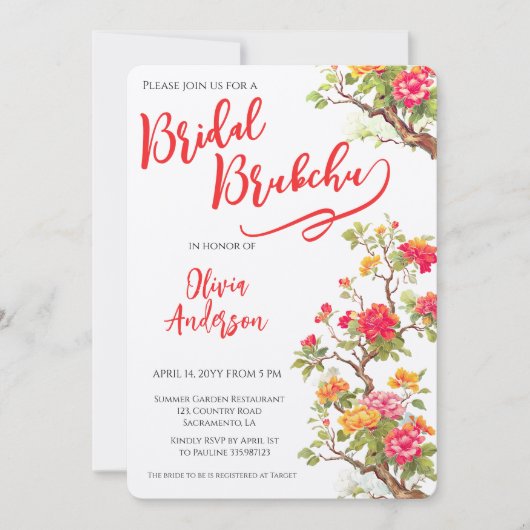 オレンジブロッサムフローラブライダルシャワー 招待状 (正面)