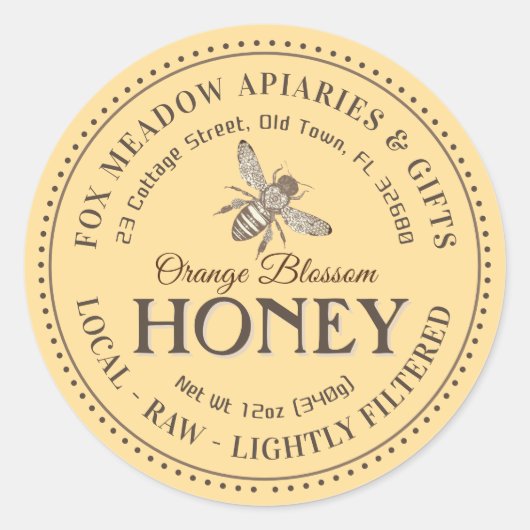 オレンジブロッサム飛んでいるハニー点々のあるビー縁ど0 ラウンドシール (正面)