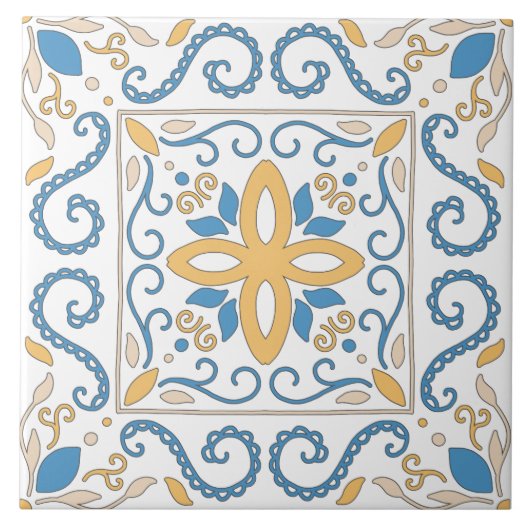 オレンジブ地中海のルーピンクの幾何学模様とアンダルース タイル (正面)