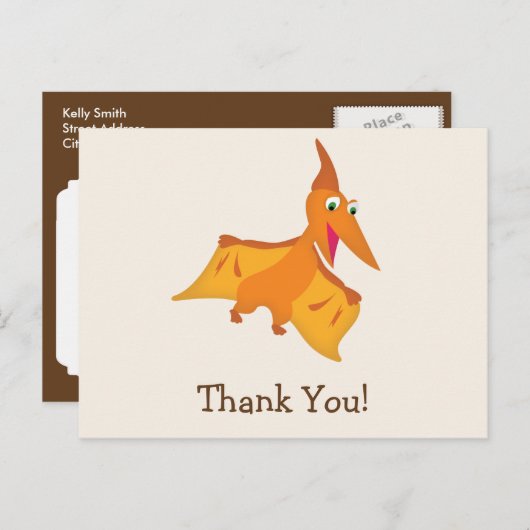オレンジプテロダクティル恐竜ありがとう ポストカード (正面/裏面)