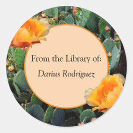 オレンジプリックリーナシサボテンデザイン蔵書票 ラウンドシール