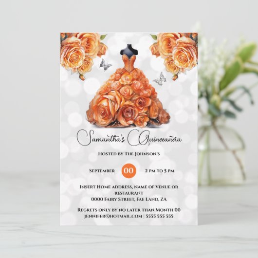 オレンジプリンセスキンセアニラファンタジーボールガウンバラ 招待状 (スタンド正面)