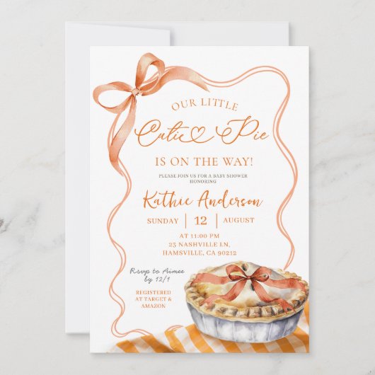 オレンジプレイドかわいこちゃんパイベイビーシャワー 招待状 (正面)