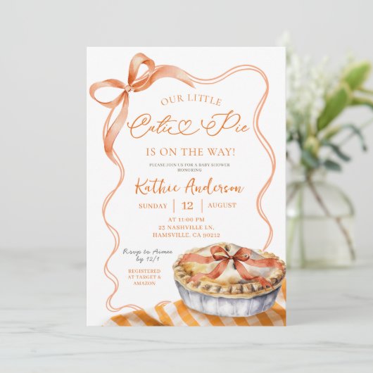 オレンジプレイドかわいこちゃんパイベイビーシャワー 招待状 (スタンド正面)