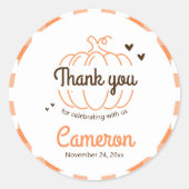 オレンジプレイドカボチャ中性ベビーシャワーありがとう ラウンドシール (正面)