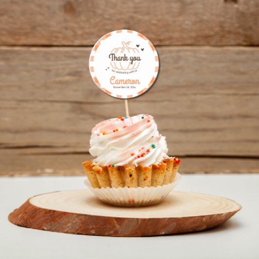 オレンジプレイドカボチャ中性ベビーシャワーありがとう ラウンドシール