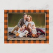 オレンジプレイドクラフトファミリーフォトハッピー感謝祭 ポストカード (正面)