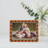 オレンジプレイドクラフトファミリーフォトハッピー感謝祭 ポストカード (スタンド正面)