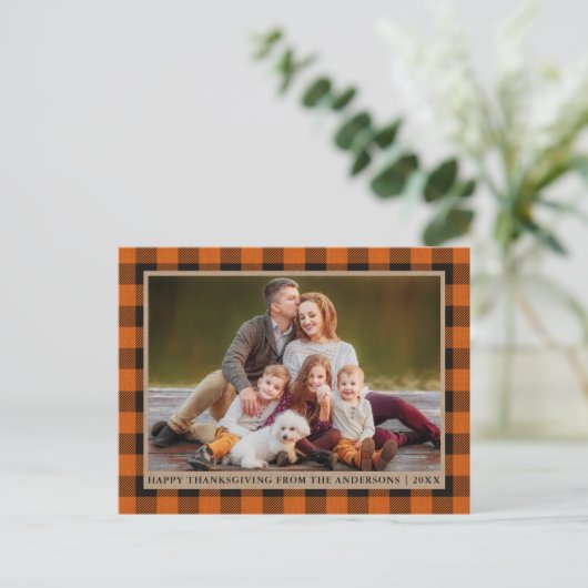 オレンジプレイドクラフトファミリーフォトハッピー感謝祭 ポストカード (スタンド正面)