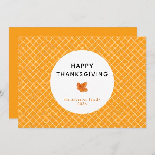 オレンジプレイドシンプルハッピーサンクスギビング秋 シーズンカード (正面/裏面)