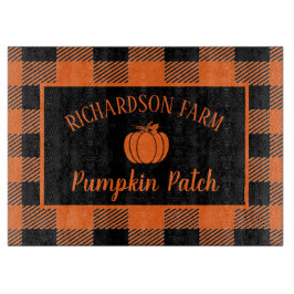 オレンジプレイドファミリーパンプキンパッチハロウィーン秋 カッティングボード