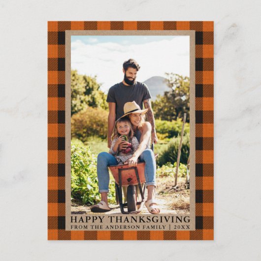 オレンジプレイドファミリーフォトクラフトハッピー感謝祭 ポストカード (正面)