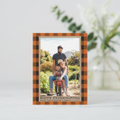 オレンジプレイドファミリーフォトクラフトハッピー感謝祭 ポストカード (スタンド正面)