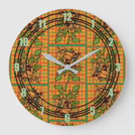 オレンジプレイドフローラ切り出し ラージ壁時計