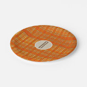 オレンジプレイド&ブラウンクラフトモノグラム素朴イニシャル ペーパープレート (アングル)